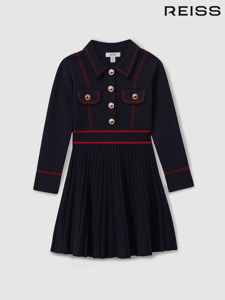 Reiss Navy Sapna Knitted Contrast Stitch Dress (B92798) | £55