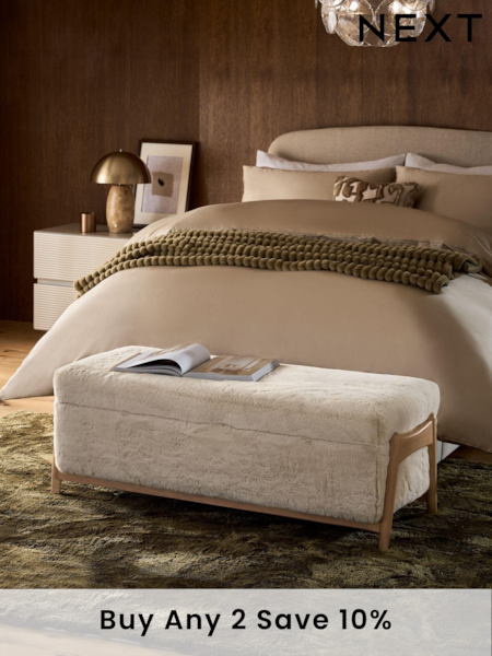 Oslo Faux Fur Natural Flinton Upholstered Storage Ottoman (B92838) | £355