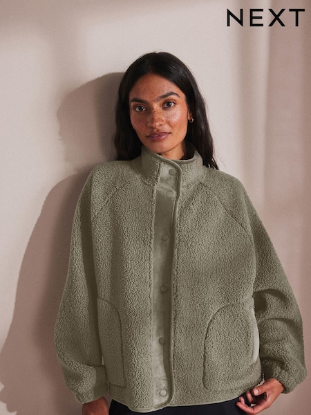 Khaki Green Borg Bomber Jacket (B92845) | £38