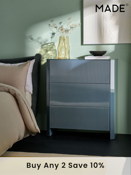 MADE.COM Blue Glass Eleni 3 Drawer Chest of Drawers (B93143) | £599