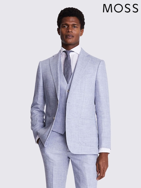MOSS Light Blue Tailored Fit Linen Jacket (B93185) | £189