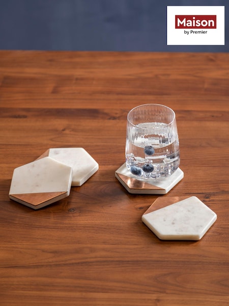 Maison by Premier Set of 4 White Marble And Copper Inlay Coasters (B93198) | £29