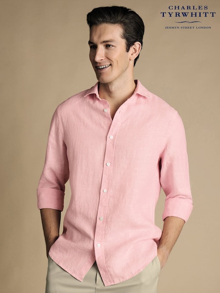 Charles Tyrwhitt Pink Slim Fit Plain Pure 100% Linen Shirt (B93217) | £75