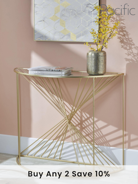 Pacific Glass and Gold Metal Half Moon Console Table (B93463) | £180
