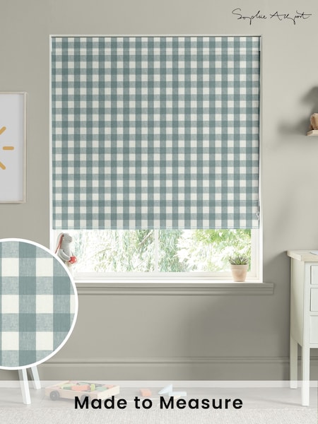 Sophie Allport Teal Blue Gingham Made to Measure 100% Cotton Roman Blinds (B93596) | £79