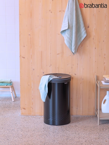 Brabantia Matt Black Laundry Bin 60L Plastic Lid (B93617) | £105