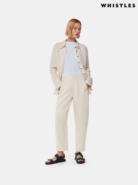 Whistles Cream 100% Linen Barrel Leg Trousers (B93974) | £99