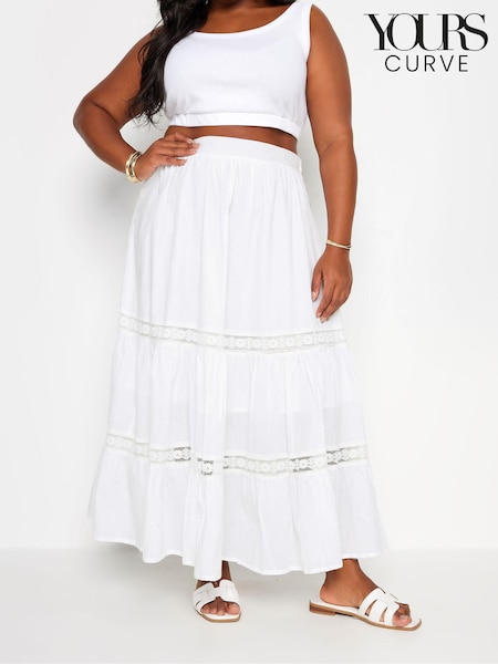 Yours Curve White Tiered Maxi 100% Cotton Skirt (B94269) | £31