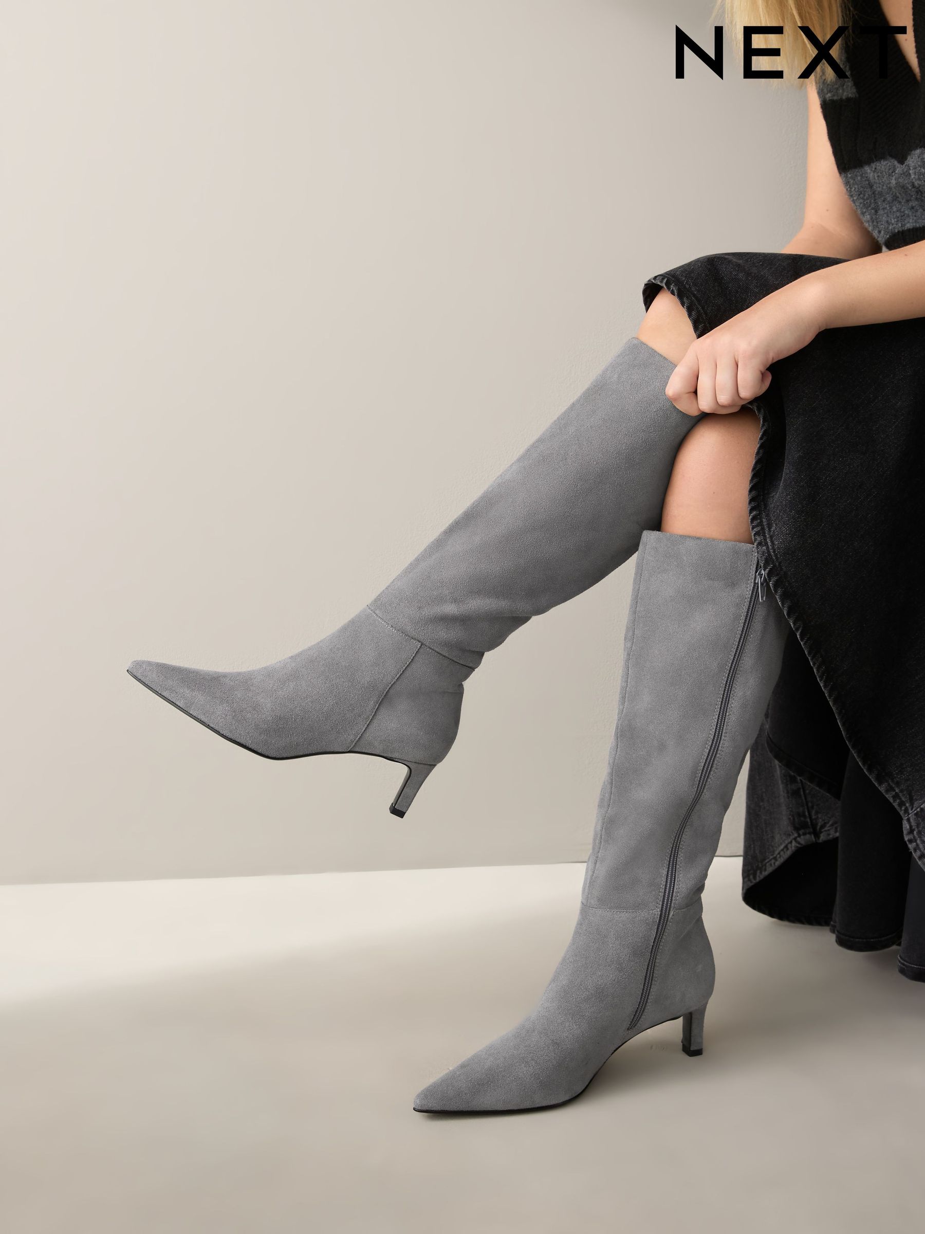Womens grey knee length boots outlet