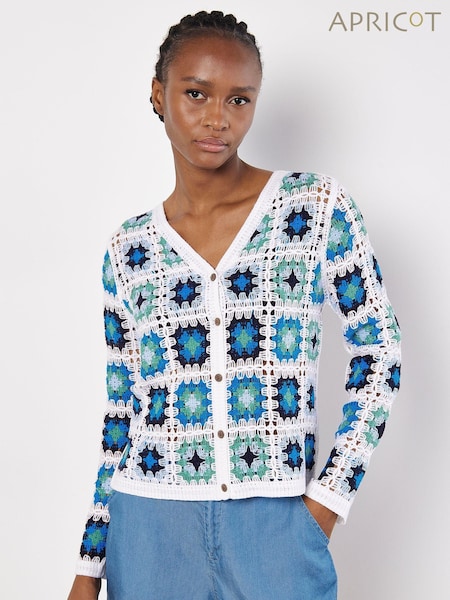 Apricot Blue Granny Squares Crochet Cardigan (B94449) | £37