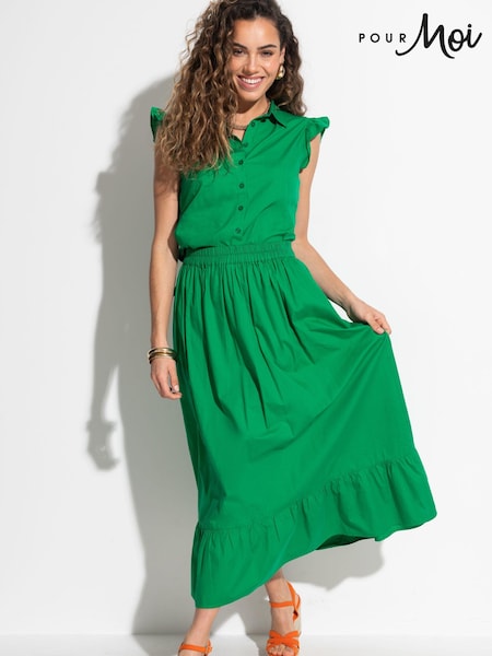 Pour Moi Green Susan 100% Cotton Poplin Tiered Hem Midaxi Skirt (B94742) | £39