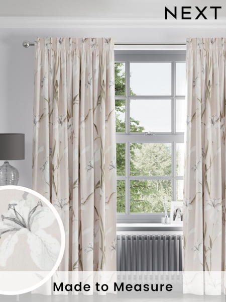 Natural Lily Floral Made to Measure 100% Cotton Curtains (B95119) | £61