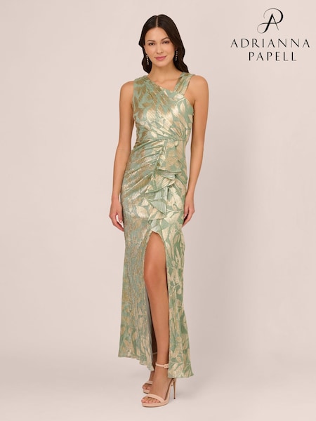 Adrianna Papell Green Foil Asymmetric Dress (B95236) | £199