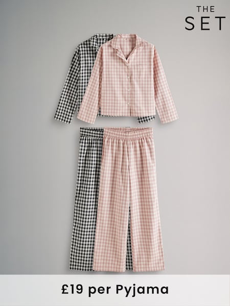 The Set Pink Gingham Check/Black Gingham Check 2 Pack Flannel Long Sleeve Button Through Pyjamas (B95487) | £38