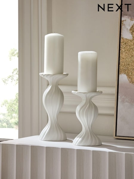 White Ceramic Pleat Pillar Candle Holder (B95660) | £14 - £18