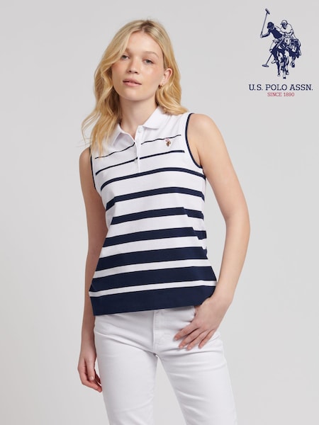 U.S. Polo Assn. Blue Stripe Womens Sleeveless Polo Shirt (B96238) | £45