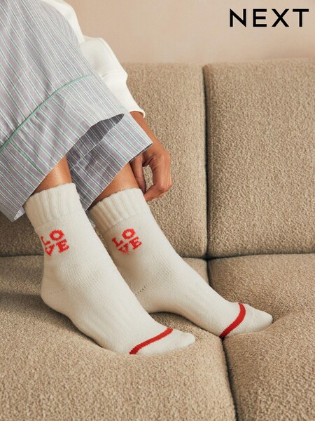 Ecru/Navy Love Heart Cosy Ankle Socks with Cushion Sole 2 Pack (B96314) | £3