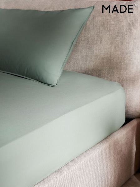 MADE.COM Sage Green Cosy Washed Cotton Extra Deep Fitted Sheet (B96814) | £20 - £35