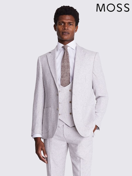 MOSS Grey/White Tailored Fit Houndstooth Jacket (B96934) | £110