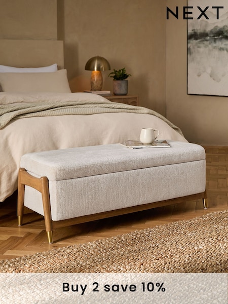 Plush Chenille Natural Oyster Flinton Upholstered Storage Ottoman (B96983) | £340