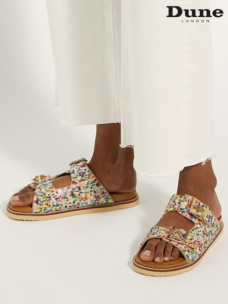 Dune London Black Lequin Double Buckle Footbed Sandals (B97041) | £90