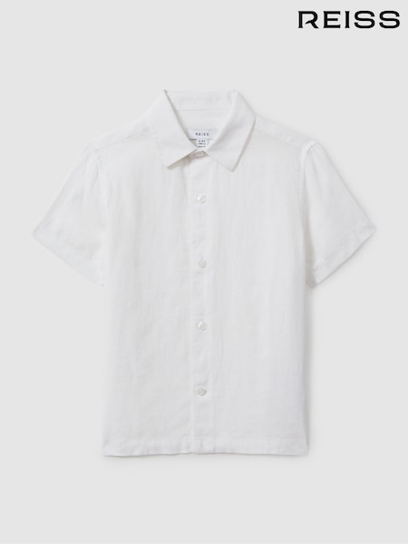 Reiss White Holiday Teen Linen Short-Sleeve Shirt (B97267) | £40