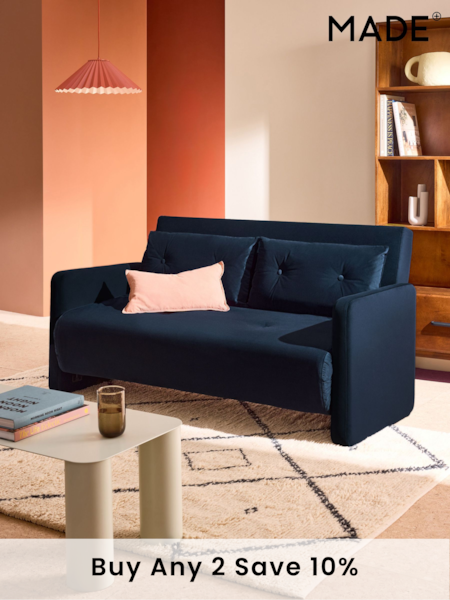 MADE.COM Midnight Navy Blue Velvet Haru 2 Seater Sofa Bed (B97304) | £625