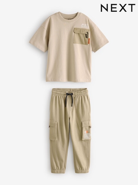 Stone Utility 100% Cotton Short Sleeve T-Shirt and Joggers Set (3-16yrs) (B97512) | £22 - £30