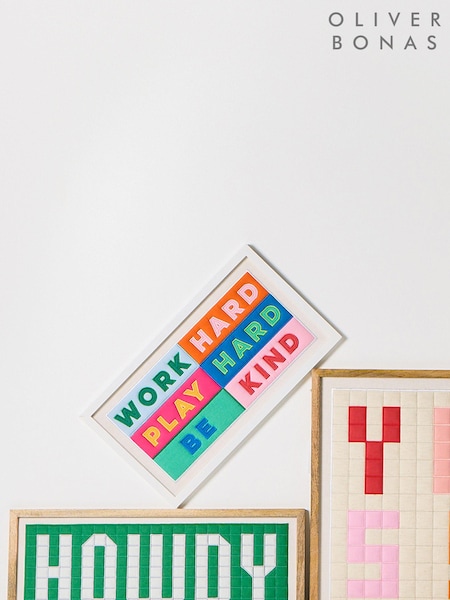 Oliver Bonas Multi Work Hard Applique Fabric Framed Wall Art (B97699) | £70