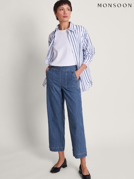 Monsoon Blue Chrome Harper Regular Length Crop 100% Cotton Jeans (B97936) | £59