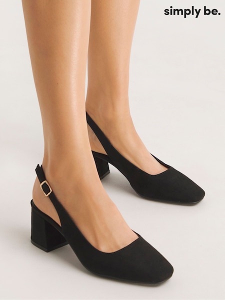 Simply Be Black Wide Fit Flexi Sole Kitten Slingback Block Heel Shoes (B98205) | £34