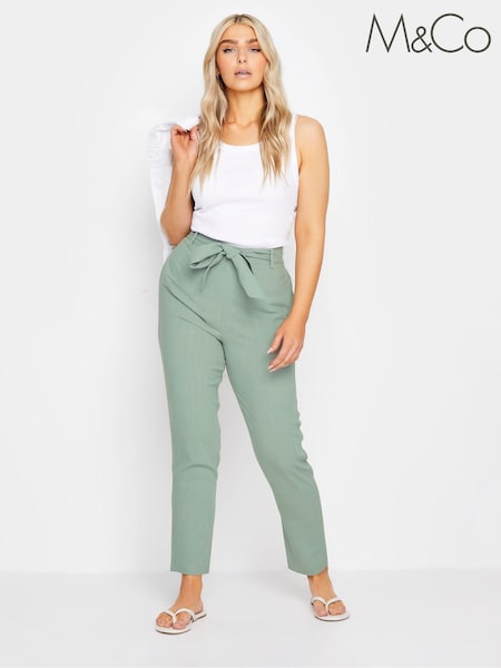 M&Co Green Tie Waist Linen Trousers (B98368) | £37