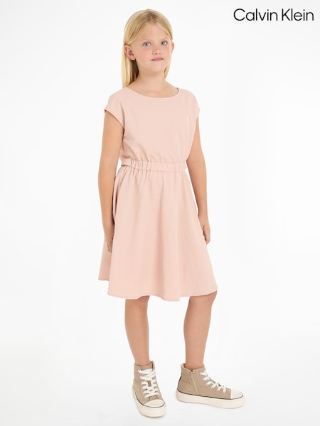 Calvin Klein Pink Fit And Flare Seersucke Dress (B98392) | £34