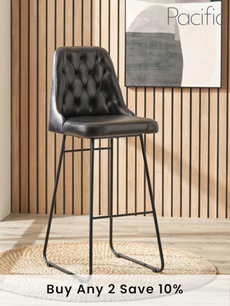 Pacific Steel Grey Camillo Leather Diamond Back Bar Stool (B98421) | £320