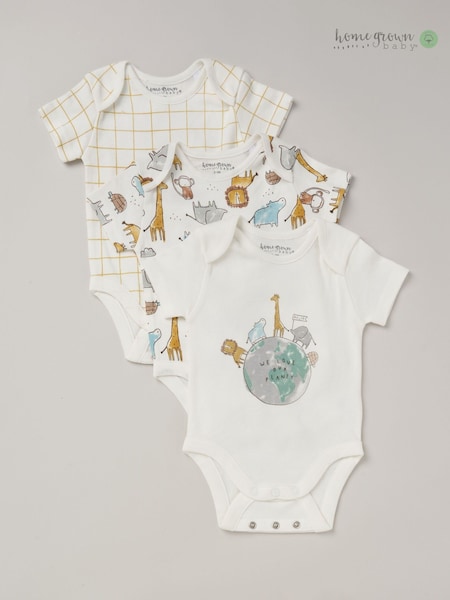 Homegrown Printed White Bodysuit Set 3 Pack (B98652) | £18