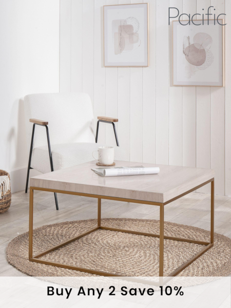 Pacific Mirrored Beige Granite and Gold Metal Square Coffee Table (B98901) | £455