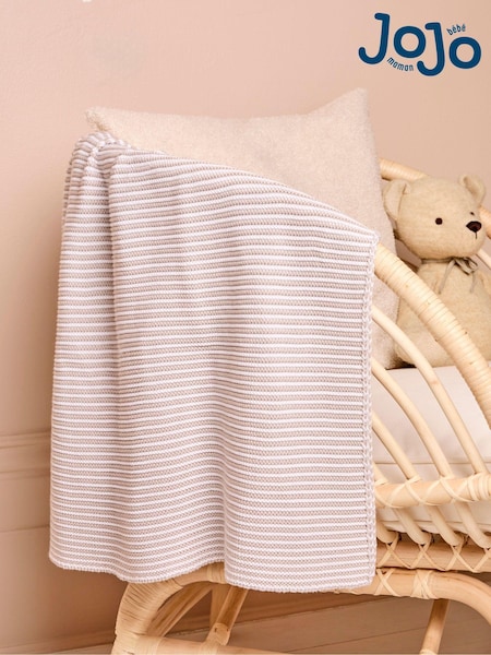 JoJo Maman Bébé Knitted Stripe Blanket Grey (B98938) | £26