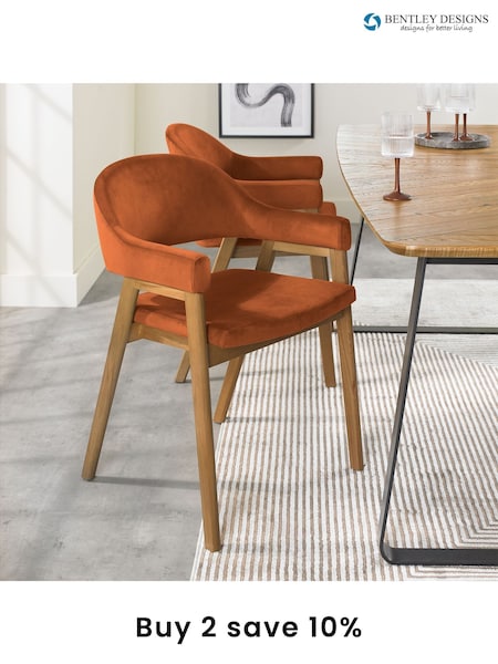 Bentley Designs Rustic Oak Rust Camden Rustic Oak Upholstered Arm Chairs Set of 2 (B99499) | £450