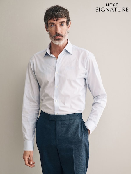 White Stripe Slim Fit Signature 100% Cotton Canclini Shirt (B99618) | £60