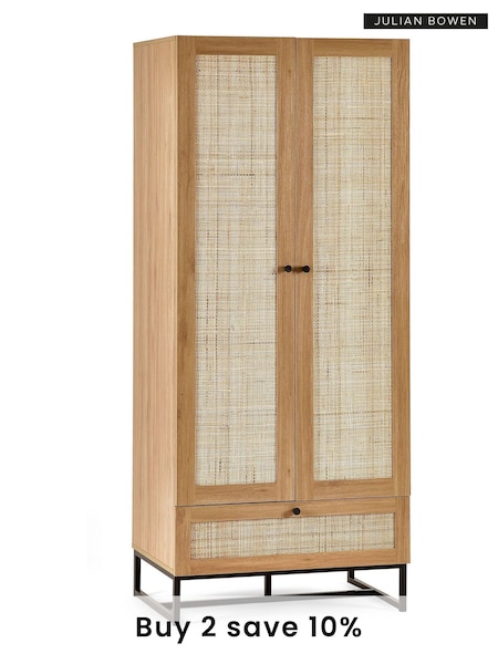 Julian Bowen Brown Padstow Rattan Double Wardrobe (C00112) | £405