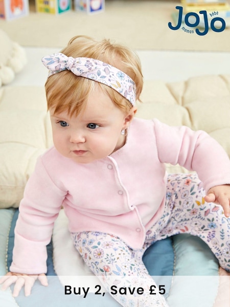 JoJo Maman Bébé Pink Floral 2-Piece Baby Sleepsuit & Velour Jacket Set (C00220) | £28
