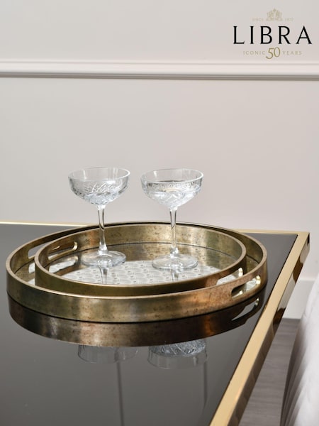 Libra Interiors Set of 2 Gold Trays With Delicate Scallop Design (C00222) | £100