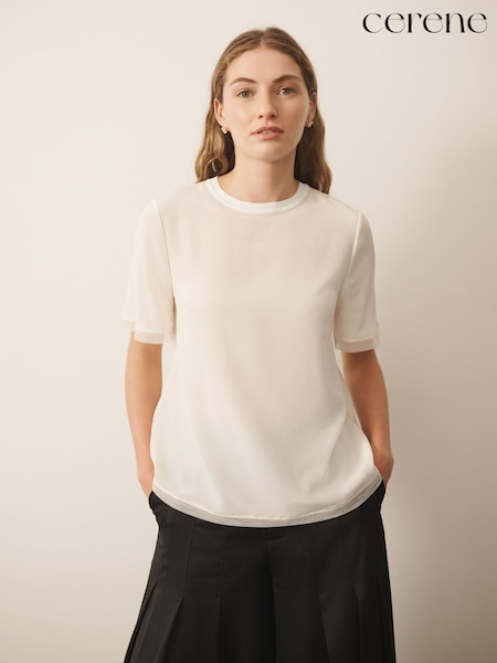 Ivory - Cerene Silk Mesh Trim T-shirt