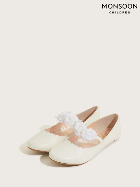 Monsoon Natural Shimmer Corsage Ballerina Flats (C00766) | £24 - £28
