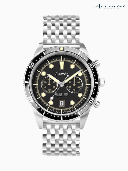 Accurist Dive Mens Silver Tone Stainless Steel Bracelet Chronograph Watch (C01063) | £129