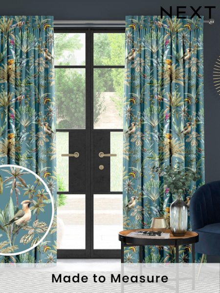 Teal Blue Tropical Scene Made To Measure Curtains (C01109) | £109