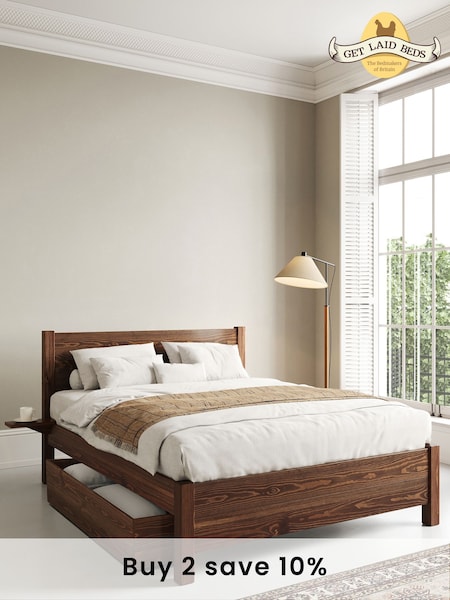 Get Laid Beds Coffee Bean Oxford Square Leg Solid Wood Bed Combo (C01150) | £875 - £1,010