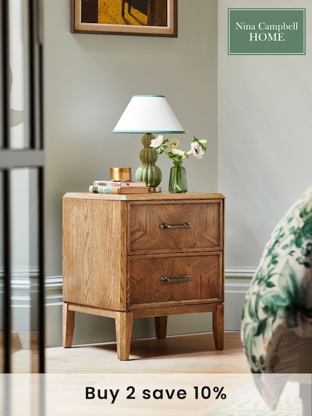 Nina Campbell Brown Tedworth 2 Drawer 2 Drawer Bedside (C01754) | £379