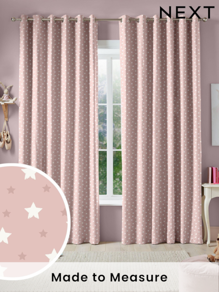 Blush Pink Kids Ditsy Stars Made To Measure 100% Cotton Curtains (C01971) | £82