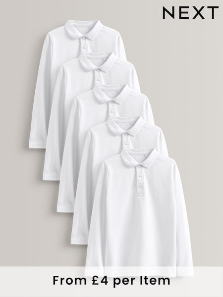 White 100% Cotton Long Sleeve School Polo Shirts (3-16yrs) (C02481) | £20 - £32